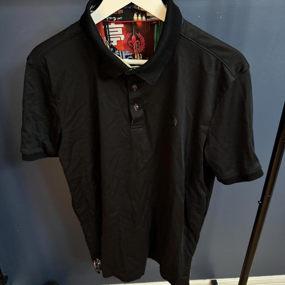 Au Noir Polo Shirt 3/M Black Stretch Knit Casual Luxury